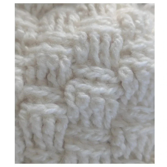 HANDMADE Crochet Cream Plaid Beanie w/ Authentic Chanel Accent Button - Picture 3 of 5